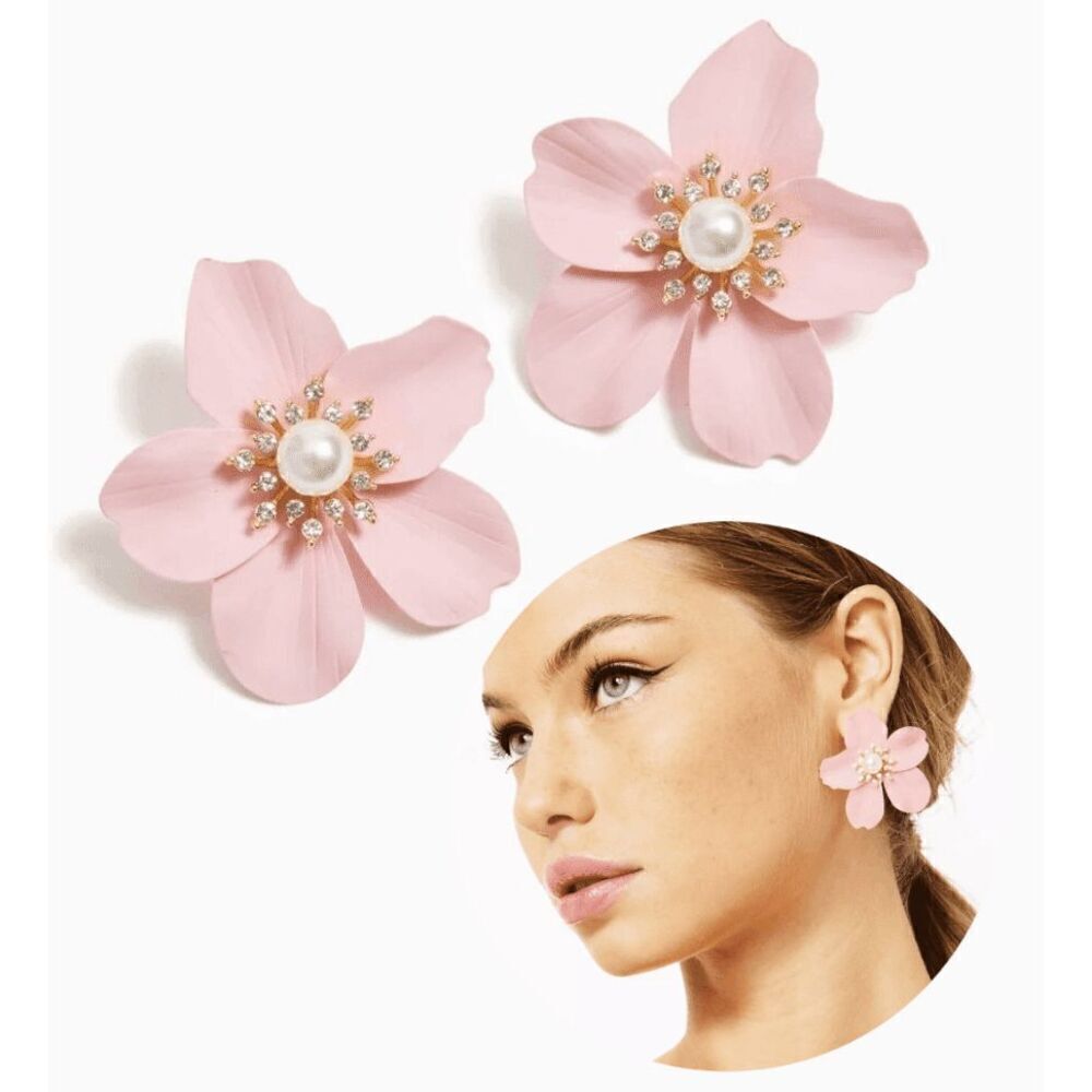 🌺 LILLY PULITZER Oversized Pearl Orchid Flower Earrings NEW WITH GIFT BAG